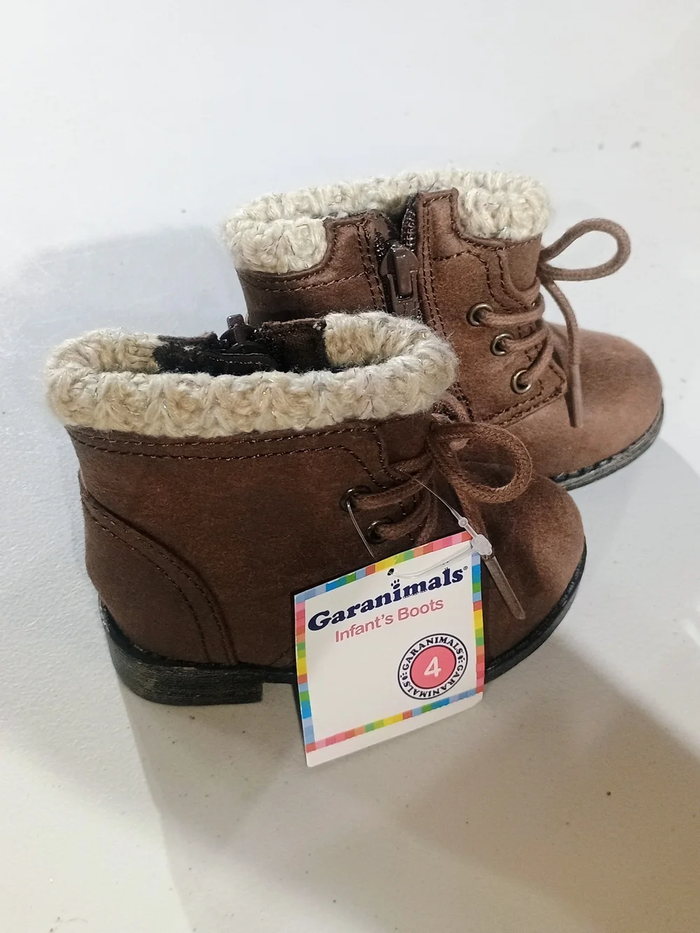 Garanimals Brown Faux-Suede Infant Boots with Cream Sherpa Collar